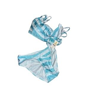 Bobbie Brooks Blue White Tie Dye Ruffle Bikini Set Swimsuit Medium 8-10 NWT